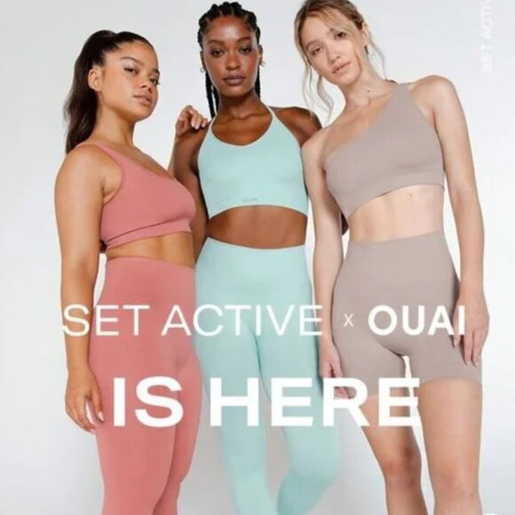 SET ACTIVE x OUAI Limited Edition Taupe One Shoulder Rib Sports Bra Small - Picture 5 of 6